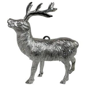 Vintage Silver Reindeer Figure Christmas Ornament Hard Plastic Stands Repaired